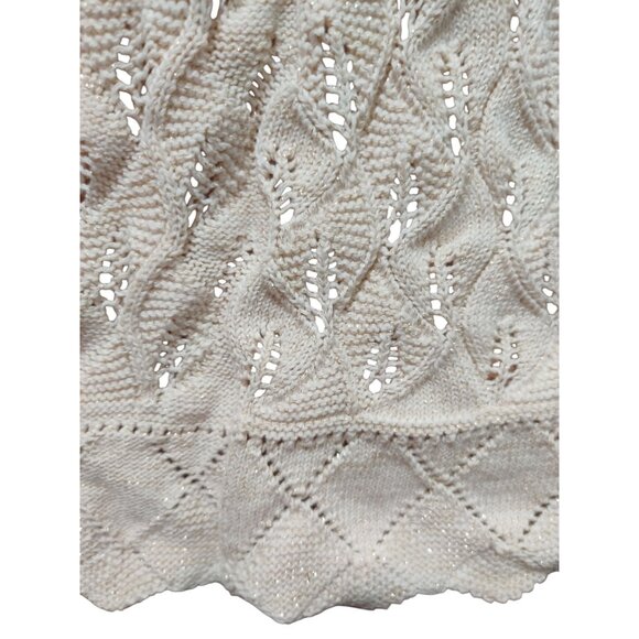 JM Collection XL Petite Sweater Cream Metallic Open Knit Cardigan 3/4 Sleeve - Picture 5 of 14